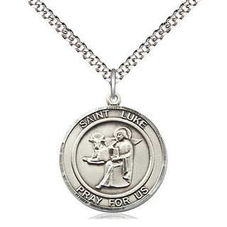 Pewter Saint Luke the Apostle Medal Religious Jewelry Engraved Catholic Saint Jewelry