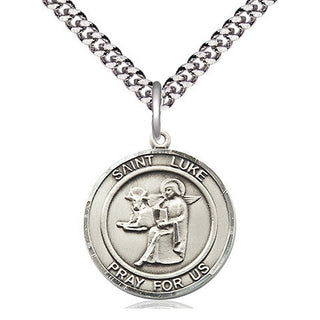 Pewter Saint Luke the Apostle Medal Religious Jewelry Engraved Catholic Saint Jewelry