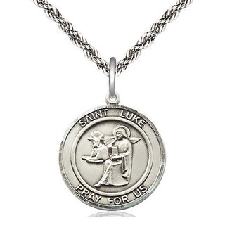 Sterling Silver Saint Luke the Apostle Medal Religious Jewelry Engraved Catholic Saint Jewelry
