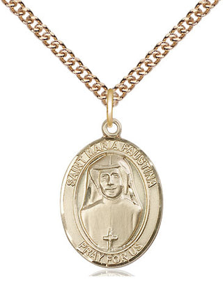 14kt Gold Saint Maria Faustina Medal Engraved Catholic Saint Jewelry
