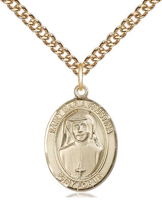 14kt Gold Saint Maria Faustina Medal Engraved Catholic Saint Jewelry