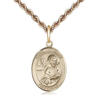 14kt Gold Saint Mark the Evangelist Medal Engraved Catholic Saint Jewelry