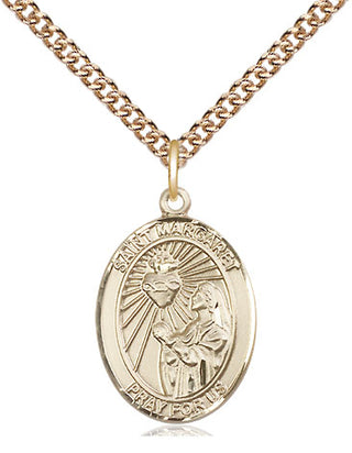 14kt Gold Saint Margaret Mary Alacoque Medal Engraved Catholic Saint Jewelry