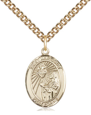 14kt Gold Saint Margaret Mary Alacoque Medal Engraved Catholic Saint Jewelry