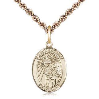 14kt Gold Saint Margaret Mary Alacoque Medal Engraved Catholic Saint Jewelry