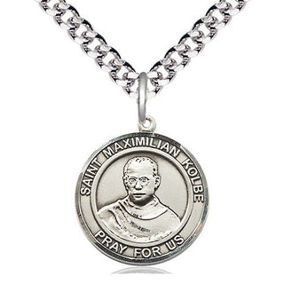 Pewter Saint Maximilian Kolbe Medal Religious Jewelry Engraved Catholic Saint Jewelry