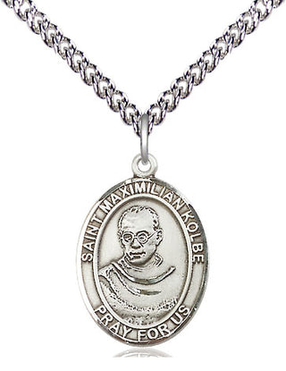 Sterling Silver Saint Maximilian Kolbe Medal Religious Jewelry Engraved Catholic Saint Jewelry