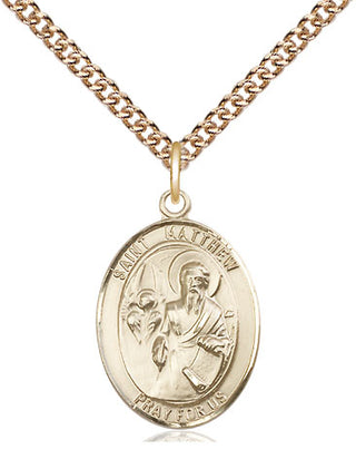 14kt Gold Saint Matthew the Apostle Medal Engraved Catholic Saint Jewelry