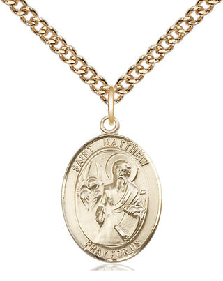 14kt Gold Saint Matthew the Apostle Medal Engraved Catholic Saint Jewelry