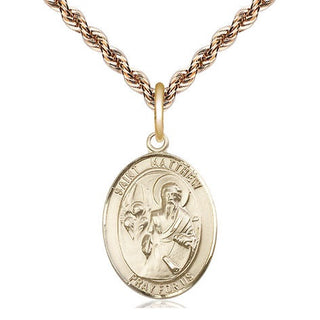 14kt Gold Saint Matthew the Apostle Medal Engraved Catholic Saint Jewelry
