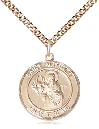 14kt Gold Saint Matthew the Apostle Medal Engraved Catholic Saint Jewelry