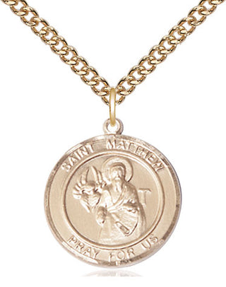 14kt Gold Saint Matthew the Apostle Medal Engraved Catholic Saint Jewelry