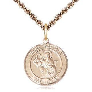 14kt Gold Saint Matthew the Apostle Medal Engraved Catholic Saint Jewelry