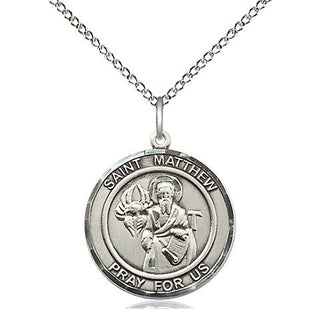 Sterling Silver Saint Matthew the Apostle Medal Religious Jewelry Engraved Catholic Saint Jewelry