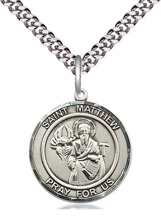 Sterling Silver Saint Matthew the Apostle Medal Religious Jewelry Engraved Catholic Saint Jewelry