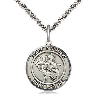 Sterling Silver Saint Matthew the Apostle Medal Religious Jewelry Engraved Catholic Saint Jewelry