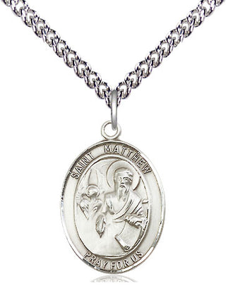 Sterling Silver Saint Matthew the Apostle Medal Religious Jewelry Engraved Catholic Saint Jewelry