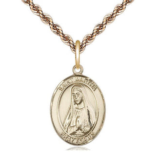 14kt Gold Saint Martha Medal Engraved Catholic Saint Jewelry
