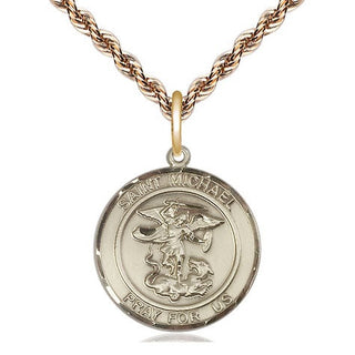 14kt Gold Saint Michael the Archangel Medal Engraved Catholic Saint Jewelry