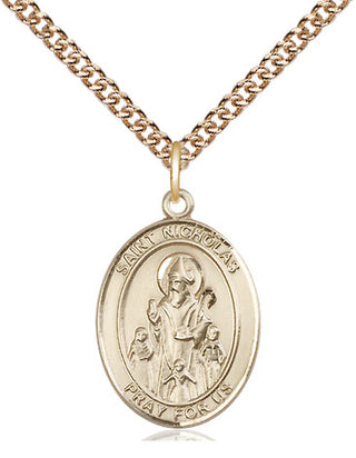14kt Gold Filled Saint Nicholas Medal Religious Jewelry Engraved Catholic Saint Jewelry