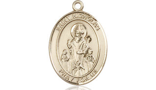 14kt Gold Saint Nicholas Medal Engraved Catholic Saint Jewelry