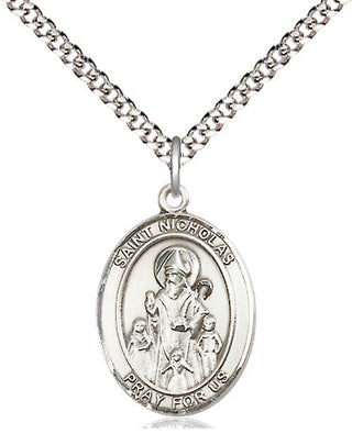 Pewter Saint Nicholas Medal Religious Jewelry Engraved Catholic Saint Jewelry