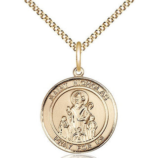 14kt Gold Filled Saint Nicholas Medal Religious Jewelry Engraved Catholic Saint Jewelry