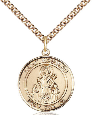 14kt Gold Filled Saint Nicholas Medal Religious Jewelry Engraved Catholic Saint Jewelry