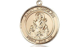14kt Gold Saint Nicholas Medal Engraved Catholic Saint Jewelry