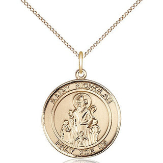 14kt Gold Saint Nicholas Medal Engraved Catholic Saint Jewelry