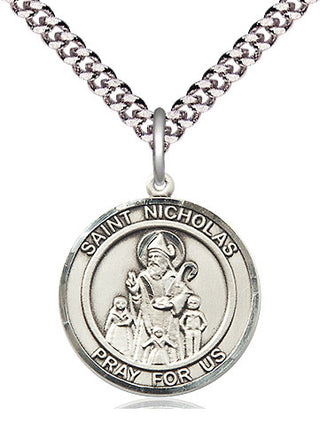 Pewter Saint Nicholas Medal Religious Jewelry Engraved Catholic Saint Jewelry
