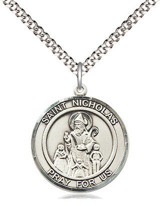 Pewter Saint Nicholas Medal Religious Jewelry Engraved Catholic Saint Jewelry