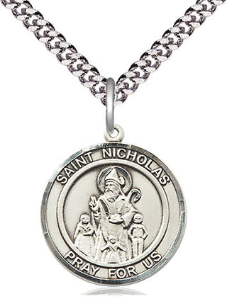 Pewter Saint Nicholas Medal Religious Jewelry Engraved Catholic Saint Jewelry