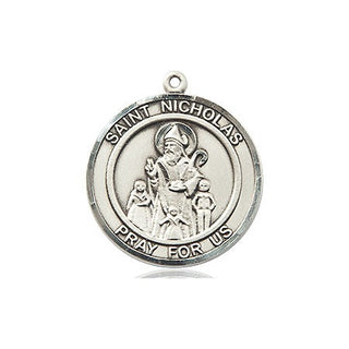 Sterling Silver Saint Nicholas Medal Religious Jewelry Engraved Catholic Saint Jewelry