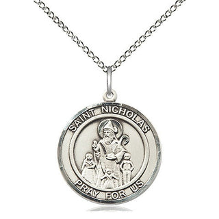 Sterling Silver Saint Nicholas Medal Religious Jewelry Engraved Catholic Saint Jewelry