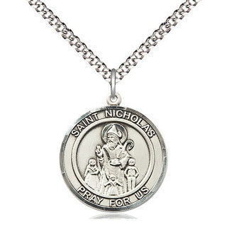 Sterling Silver Saint Nicholas Medal Religious Jewelry Engraved Catholic Saint Jewelry