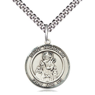 Sterling Silver Saint Nicholas Medal Religious Jewelry Engraved Catholic Saint Jewelry
