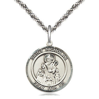 Sterling Silver Saint Nicholas Medal Religious Jewelry Engraved Catholic Saint Jewelry
