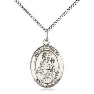 Sterling Silver Saint Nicholas Medal Religious Jewelry Engraved Catholic Saint Jewelry