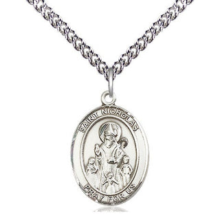 Sterling Silver Saint Nicholas Medal Religious Jewelry Engraved Catholic Saint Jewelry