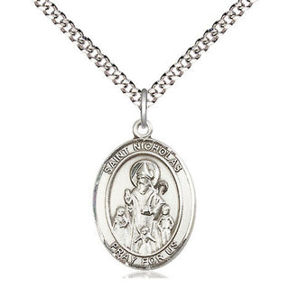 Sterling Silver Saint Nicholas Medal Religious Jewelry Engraved Catholic Saint Jewelry