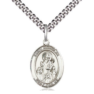 Sterling Silver Saint Nicholas Medal Religious Jewelry Engraved Catholic Saint Jewelry