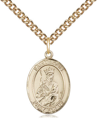 14kt Gold Saint Louis Medal Engraved Catholic Saint Jewelry