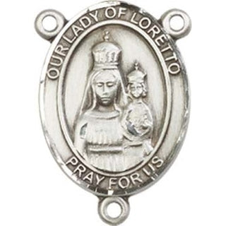 Sterling Silver Our Lady of Loretto Rosary Center Rosary Center Engraved Catholic Saint Jewelry