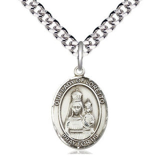 Pewter Our Lady of Loretto Medal Religious Jewelry Engraved Catholic Saint Jewelry