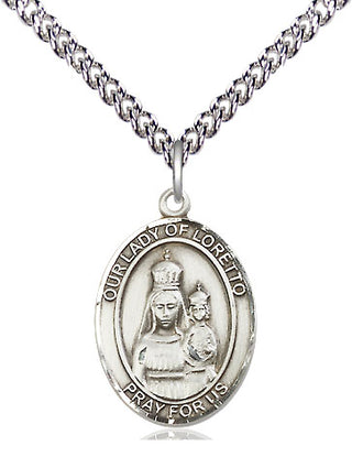 Sterling Silver Our Lady of Loretto Medal Religious Jewelry Engraved Catholic Saint Jewelry