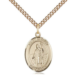 14kt Gold Saint Patrick Medal Engraved Catholic Saint Jewelry
