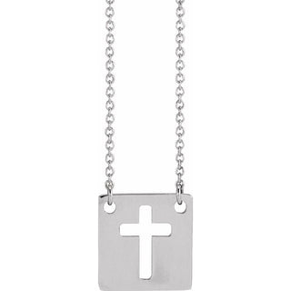 Sterling Silver Geometric Pierced Cross 18" Necklace