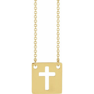 14K Yellow Geometric Pierced Cross 18" Necklace