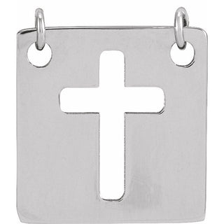14K White 12x12 mm Geometric Pierced Cross Necklace Center